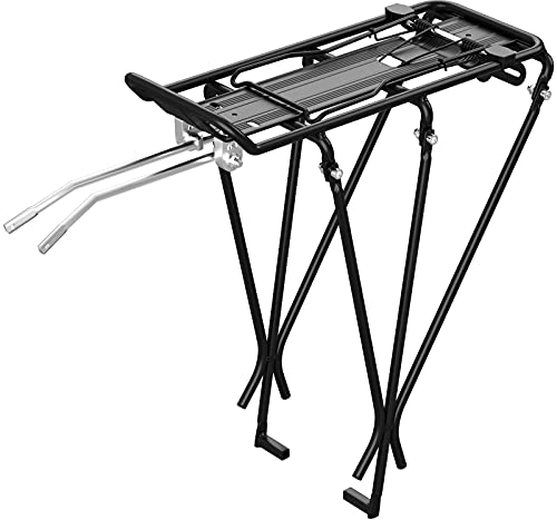 WELLGRO Fahrrad Gepäckträger mit Federklappe - verstellbar für 20' bis 29' - Aluminium, schwarz, Tragkraft max. 25 kg - Universalgepäckträger