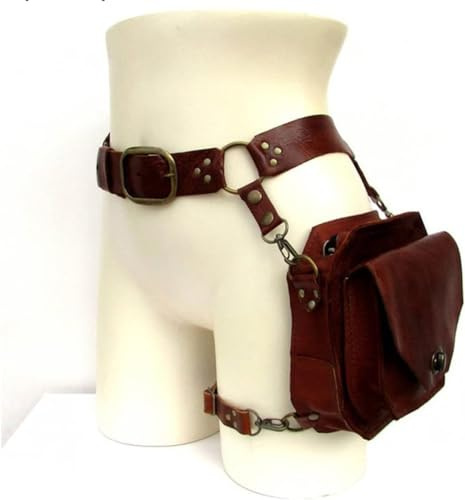 CYSJ Mittelalterliche Lederring Gürteltasche Mit Nieten, Steampunk Cross-Leg-Tasche Für Damen, Verstellbare Umhängetasche, Reittasche Geeignet Für Rollenspiele Und Tägliche Reisen,Braun