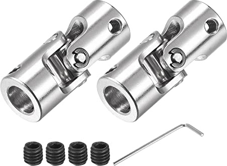 sourcing map 2 Stück Drehbare Kreuzgelenk Wellenkupplung 6mm bis 8mm Innendurchm. L35 x D14 mit Schrauben und Schraubenschlüssel für RC Modell