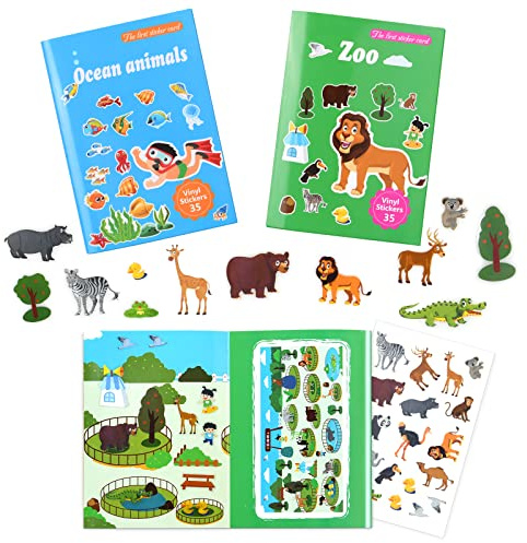 Vicloon Cahier D'autocollants,2pcs Autocollants Livre D'autocollants Statiques Réutilisables pour Enfants 3 4 5 6 Ans Garçons Filles, Activités d'apprentissage Préscolaire Cadeaux pour Tout-Petit