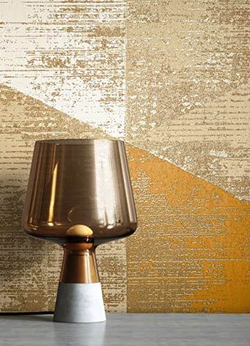 NEWROOM Tapet Gul Vlies Hexagon - Etno Grafisk Modern Metallisk Guld för Vardagsrum Sovrum