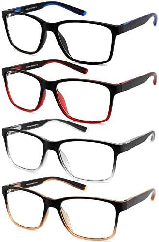 Reading Glasses for Men 4-Pack Stylish Computer Readers with Spring Hinges, Anti Glare/Eye Strain Filter UV Ray Blue Light Blocking Two-Tone Reader Eyeglasses,+1.75 Magnification Strength