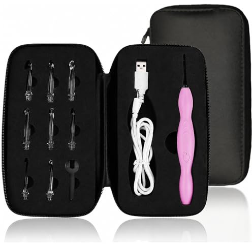 9-I-1 Belysning Virknål Set, Usb-Uppladdningsbar Ljus Virka Krokar Nålar Led Lysande Stickkrokar Handvävda Syverktyg Med Rosa Skal, Lämplig För Alla Nivåer Av Virkade Projekt