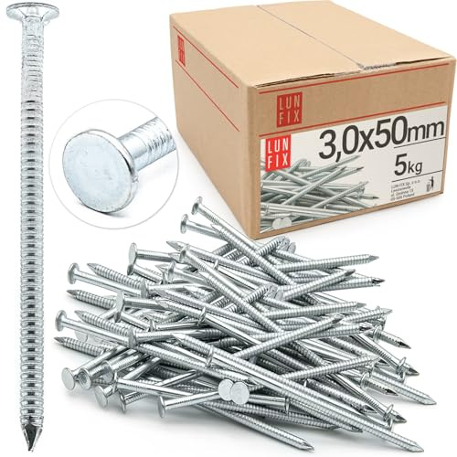Clous, 3.0x50mm, 5kg, 1670 pcs., Clou double pointe nervuré pour charpente | Clou acier pour bois, construction, Clous béton