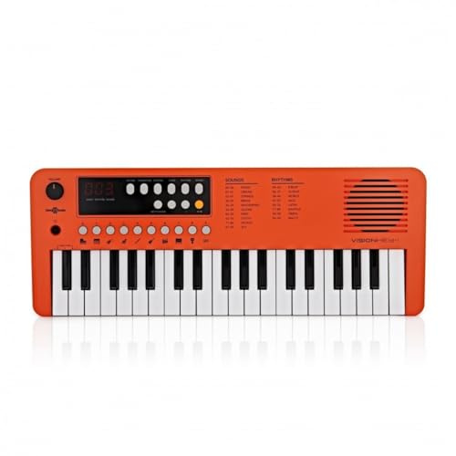 VISIONKEY-1 Portable 37-Key Mini Electric Keyboard Piano, Orange | For Kids and Beginners, 37 Mini Keys Across 3 Octaves, 100 Sounds and Rhythms, Headphone Output, USB-C or Battery Powered