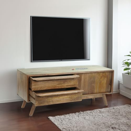 Mendler TV-Rack HWC-L96 Massiv-Holz Mango 46x110x35cm | Fernsehtisch, Lowboard, Kommode, Schrank, Schubladen
