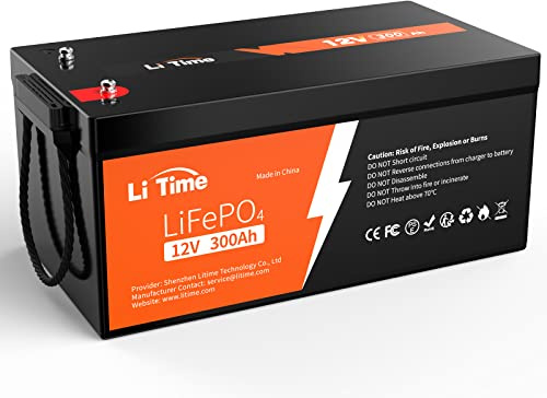 LiTime 12V 300Ah Bateria Lifepo4, Bateria Litio 12V 300Ah con 200A BMS, MAX 15000 Ciclo Profundo, 10 Años de Vida Útil, MAX 2560W Potencia Carga, para Caravana, Barco, Aplicación Fuera Red, Camper