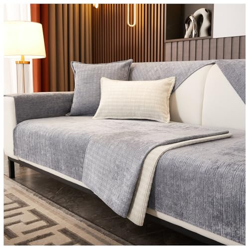 asskanaer Cord-Sofabezug, 1/2/3/4-Sitzer, rutschfeste Sofa-Schonbezüge, Universal-Ecksofa-Kissenbezug, L-Form, Möbelschutz für Wohnzimmer (Grau, 70 x 120 cm)