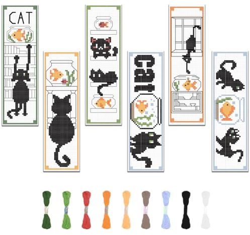 FREEBLOSS Set di 6 kit punto croce gatto cartone animato istruzioni segnalibri manufatti