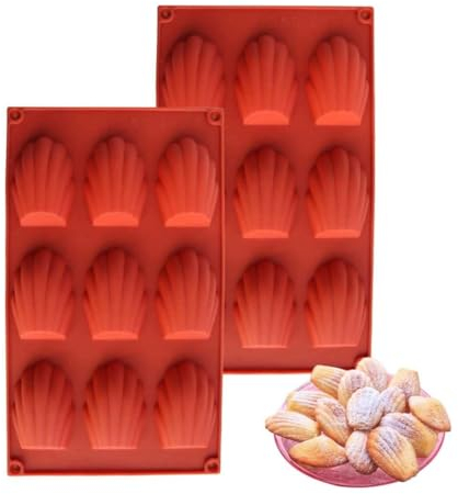 KOMUNJ 2 stampi da forno Madeleine in silicone, a forma di conchiglia, per biscotti, dolci, cioccolato, cubetti di ghiaccio, 9 cavità rosse