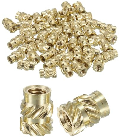QUARKZMAN Tuercas de Inserción Estriadas, 50 Unidades M3x6.5mm Lx5mm OD Tuercas de Latón para Impresión 3D Tuercas de Inserción Roscadas Tuercas de Inserción de Latón