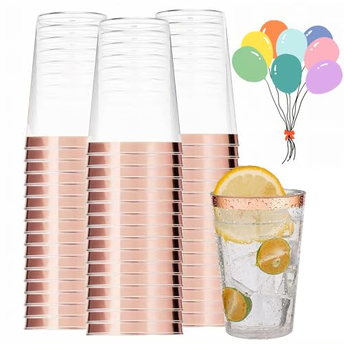 Mauepersu 50 bicchieri di plastica con oro rosa, 280 ml, in plastica, riutilizzabili, eleganti bicchieri da vino per champagne e birra, cocktail, martini, soda dessert (oro rosa)