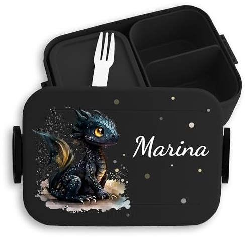 Kinder Bento Box Midi für Mepal Bentobox - Brotbox süßer Drache mit Namen Lunchbox Nachtdrache Vesperbox Dragon I Drachen I Drachenzähmen - 900 ml - Schwarz - frühstücksbox schule junge