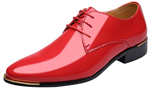 Scarpe da sposa da uomo, per smoking, in pelle PU, con lacci, per il tempo libero, mocassino, scarpe da lavoro, scarpe da ginnastica da uomo, taglia 42-48, Colore: rosso, 42 EU