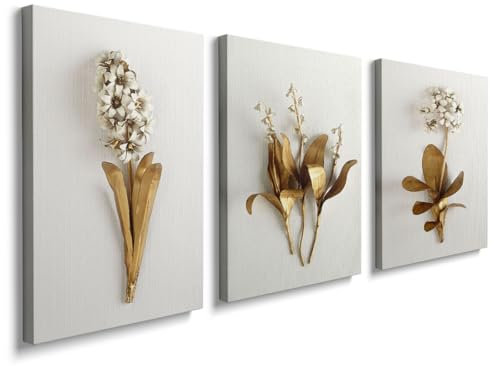 prinfantasy Canvas Wall Art 3 Panels Framed Abstract Autumn Flower Art Pictures Printing Poster Canvas Prints Wall Decor for Bedroom Living Room Bathroom Office Ready to Hang 30x40cmx3 Pcs, YH089