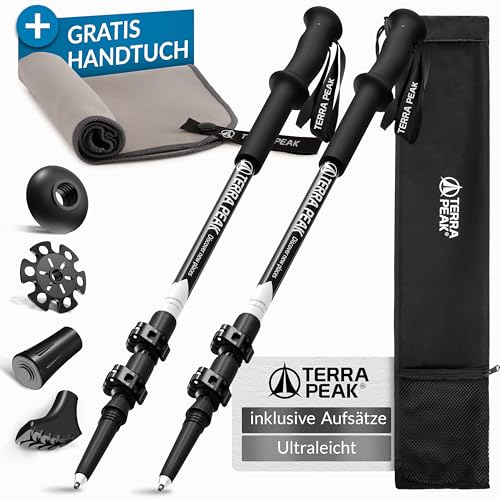 Terra Peak® Bastones de Senderismo telescópicos de Carbono (ultraligeros, Extensibles) - Palos Trekking, Nordic Walking, Trail Running, Montaña y Marcha Nordica para Hombre y Mujer