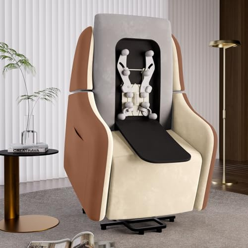 COMHOMA Elektrischer Relaxsessel Massagesessel mit Power Lift, mit SL-Massagefunktion, Ruhesessel Fernsehsessel Fernbedienung mit USB-Anschluss für Senioren, Abnehmbarer Rückenlehne, Stoff Braun