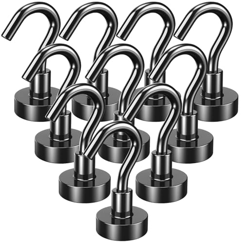 Lictin Magnethaken Schwarz 10 Stück, 15kg Magnet haken Extra Stark für Camping, Werkstatt, Spind, Kleiderhaken mit Magnetische Haken für Outdoor und Camping Zubehör, Haken Ohne Bohren Abnehmbar