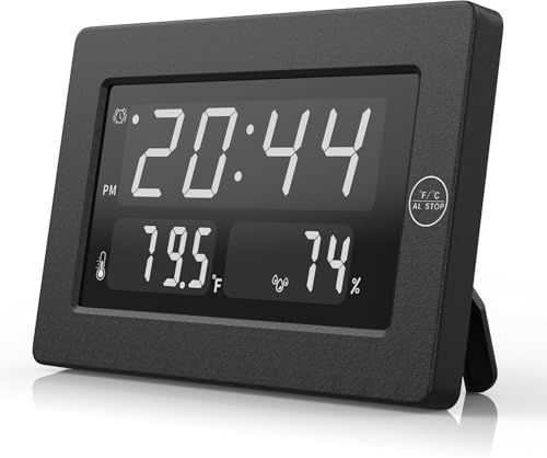 KWANWA Multifunktionsuhr Digitaler Wecker & Wanduhr – Batteriebetrieben mit Temperatur-/Luftfeuchtigkeits-Anzeige, 3 Helligkeitsstufen, 12/24h –Tischuhr für Nachttisch, Schreibtisch & Schlafzimmer