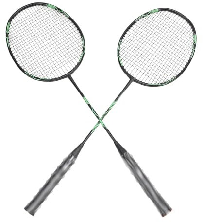 UPALDHOU 1 Paar Badmintonschläger, Badmintonschläger aus Carbon-Aluminium, Einteilig, Leicht, Robust, Badmintonschläger-Set mit Ball für das Training für Männer und Frauen (Schwarz Grün)