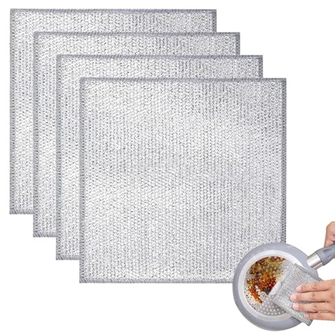 YIGAARUI Wire Dishwashing Rags, Multipurpose Non Scratch Dish Scrubbing Cloth for Wet & Dry, Free Washable Cloth Duster for Home & Kitchen (4)