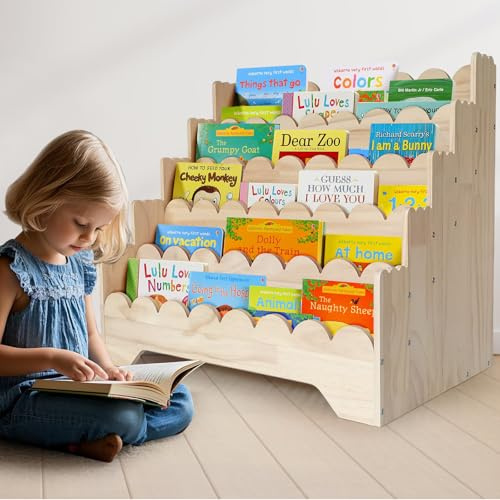 Whemyreat Holz Kinderregal - Standregal für Kinderzimmer, Aufbewahrungsregal mit Montessori-Bücherregal und Spielzeugregal-Funktion