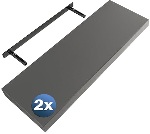 Casaria® 2X Wandregal Holz Grau Regal mit Halterung 15kg Tragkraft Hängeregal Küche Wohnzimmer Flur Wand Schweberegal Bücherregal Regalbrett Schwebend Matt 70cm