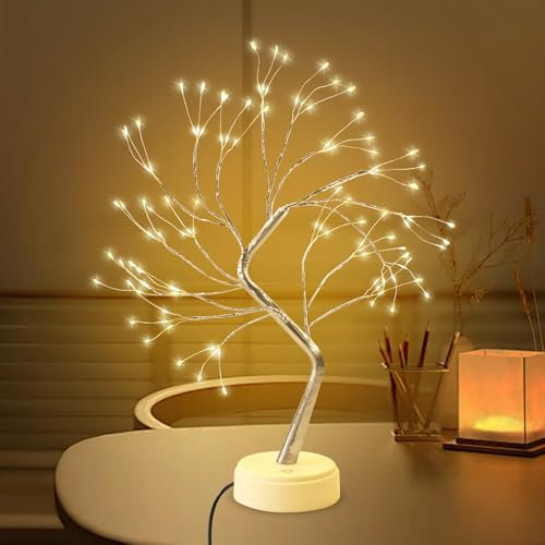 vsshe Arbre Lumineux LED, 108 LEDs Arbre Lumineux en Bouleau, Arbres Brillant‌Blanc Chaud, Réglable Branches Décoration Intérieur Alimentation par USB/Batterie pour Salon, Fête, Noël, Mariage(Argent)