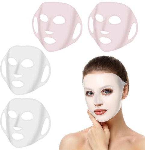 Oruola 4 Pcs Silicone Face Mask,Silicone Mask for Face,Moisturizing Skin Care 3D Reusable Silicon Faces Sheet Masks, Beauty Spa Tools,Suitable for Women's Skin Care (Transparent, Pink)