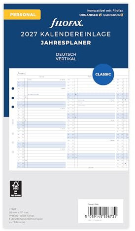 Filofax Kalender Personal Jahresplaner vertikal (deutsch)2027