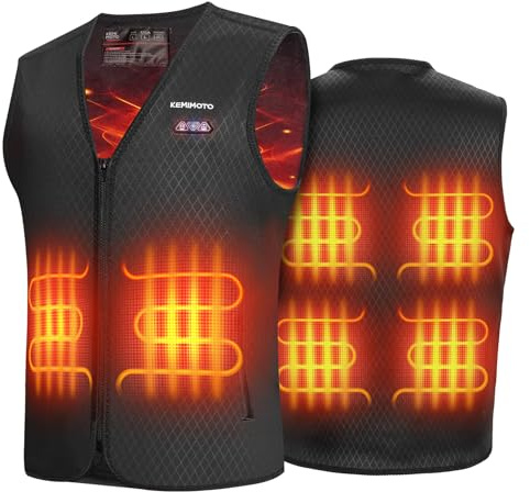 KEMIMOTO Gilet Chauffant Homme, 6 Zones de Chaleur et 3 Niveaux de Chauffage, Tissu de Plongée et Doublure en Velours Cristal pour Ski Pêche et Moto(Sans Batterie)