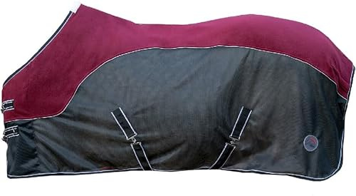 HKM Comfort Fliegendecke mit Fleece, Dunkelrot/Schwarz, 115