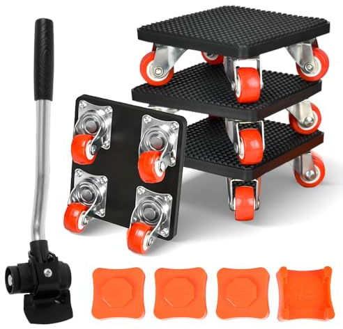 Leve meuble lourd Lot de 9 Déplacer, Charge Maximale 500 kg, Kit Roues Rotatives 360°, Soulever, Roulettes pour Meubles Lourds