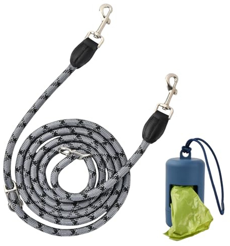 Guinzaglio per Cani di Taglia Grande e Media (15-80kg), 2.6M Regolabile doppio guinzaglio multifunzione guinzaglio a spalla in nylon con riflettore, 2 moschettoni, Resistenza Fino a 200kg