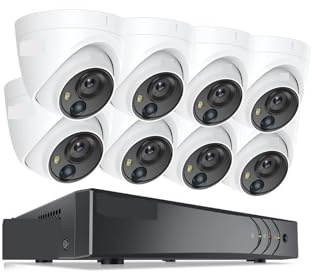 Sistema di telecamere di sicurezza H.265 + 8CH 5MP DVR Kit di sorveglianza di sicurezza 8 pezzi 5MP PIR Telecamere esterne IP67 Allarme di telecamere DVR resistente alle intemperie(NONE)