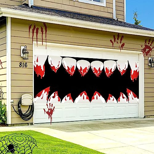 Decoración de Halloween al aire libre Halloween puerta de garaje Banner – Decoraciones para cochera fantasmas decoraciones (G, talla única)
