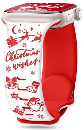 wipalor Christmas Engraved Silicone Strap fits Apple Watch Straps Women 42mm 38mm 41mm 40mm 46mm 45mm 44mm 42mm 49mm, Holiday Cute iWatch Band for Apple Watch Strap Series 11 10 SE 9 8 7 6 5 4 3 2 1