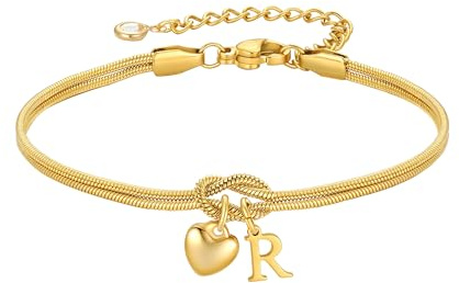 TINGN Armband Gold Damen Mädchen - 18K Gold Vergoldete Knoten Armband mit Buchstaben Personalisierte Herz Anhänger Armbänder Liebesknoten Armbänder Trauzeugin Geschenke für Frauen Freundin Mädchen