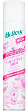 Bellery Sensitive Skin con Aloe Vera - Shampoo Secco Spray per Tutti i Tipi di Capelli - Formula leggera con Profumazione delicata e dermatologicamente testata – Per Pelle sensibile – 200ml