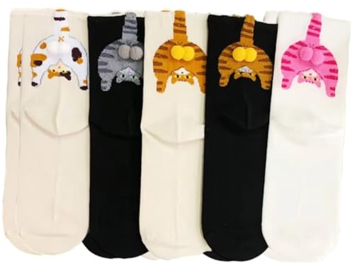 Ericetion Calcetines con Forma De Huevo De Gato, 5 Pares, con Bolas, para Hombre Y Mujer, Unisex, De Algodón, con Forma De Pata De Gato, Divertidos Y Casuales.