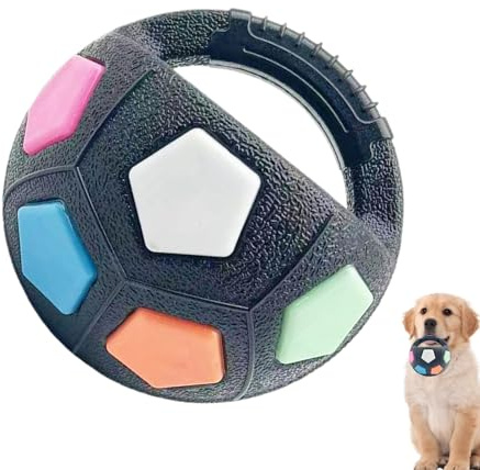Dog Calming Ball With Handle - Squeaky Soccer Ball Dog Toy - Interactive Football Shaped Dogs Toys, Rubber Chewable Material, Dogs Puppy Balls For Small Pet Puppy, Pet Teeth Cleaning Puppys Chew Toys