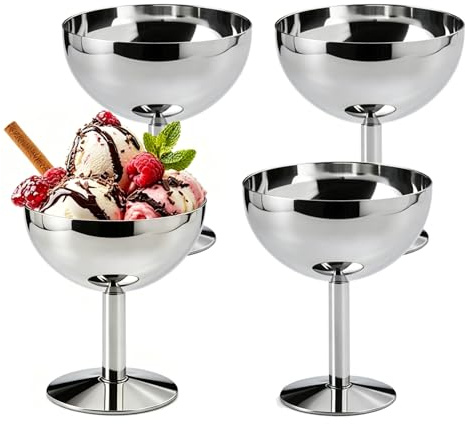 4 Stk Eisbecher Ø 10cm 200ml Edelstahl, Dessertschale Cocktail Gläser Dessertschale mit Fuß, Ice Cream Sundae Dessertgläser für Desserts, Eisbecher, Salat, Cocktail, Gewürze, für Hochzeit & Party