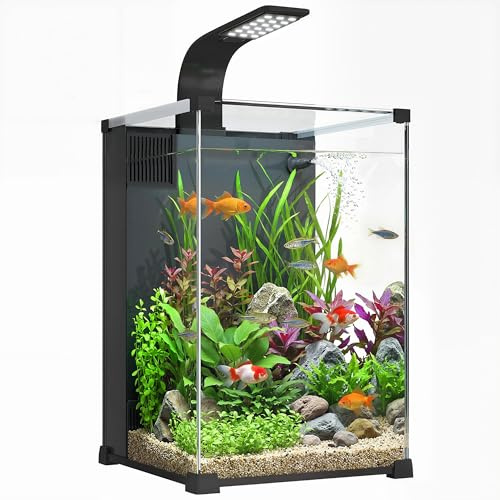 PawHut Akvarium Komplettsats 36L Nano Akvarium med LED-belysning och filtersystem, Fisktank med pump, perfekt för nybörjare för fiskar och växter, 30 x 30 x 45,5 cm, svart