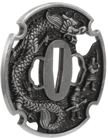Healvian Japanese Tsuba Handguard for Tanto or Wakizashi Swords, Metal Martial Arts Guard with Engraved Dragon Design, Stable Installation and Improved Balance, for Display or Training