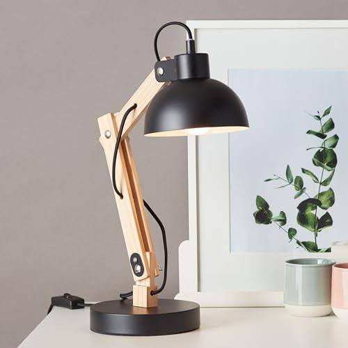 dekorative Schreibtischlampe - schwenkbare Tischleuchte - geeignet für 1x | dekorative Schreibtischlampe - schwenkbare Tischleuchte - geeignet für 1x E27 - Metall/Holz Schwarz - 42cm Höhe