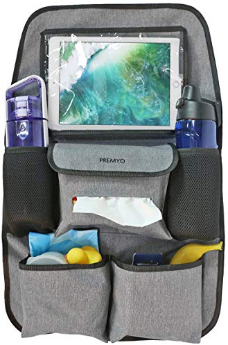 PREMYO Auto Organizer Rücksitz Kinder - Autositzschoner Rückenlehne mit Tablet Fach - Universal Rückenlehnenschutz