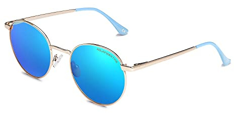 CLANDESTINE - Sonnenbrille Orbita 11 Gold Light Blue - Blaue Nylon Gläser und Stahlrahmen - Sonnenbrille für Männer und Damen - Mit Smart Vision Technology - Bessere Sicht und Geringere Blendung