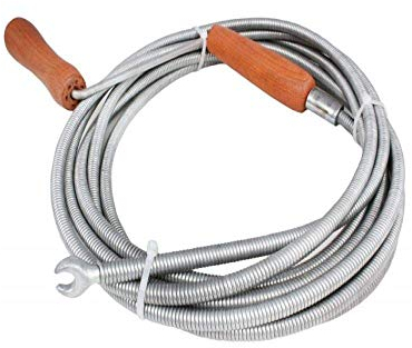 Wärmer System Drain Cleaning Spiral Tool with Rotating Wooden Handle, 9mm x 2m Alloy Steel Wire for Sink, Bathtub and Shower Pipes, Brown