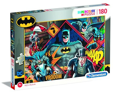 Clementoni 29108 Supercolor Batman – Puzzle 180 Teile ab 7 Jahren, buntes Kinderpuzzle mit besonderer Leuchtkraft & Farbintensität, Geschicklichkeitsspiel für Kinder