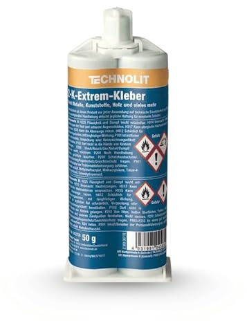 TECHNOLIT 2-K-Extrem-Kleber 50 ml | Kraftkleber Metall & Kunststoff | Hochleistungskleber für Holz, Plexiglas u.v.m. | Stoßfest + Hitzebeständig bis 120 °C | Schnellhärtender Industriequalität